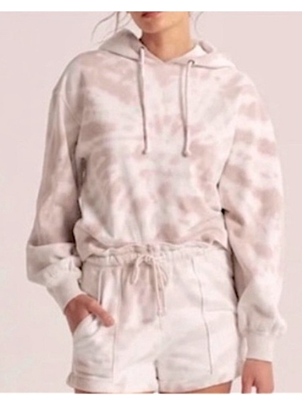 Abercrombie & Fitch Light Pink and Cream Tie-Dye Hoodie Set